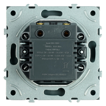 Розетка 2-местная USB + Type C (механизм), STEKKER, 250В, 20W, серия Эмили, RST10-5115-05, черный уголь, soft touch 49853