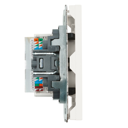 Розетка компьютерная 2-местная RJ-45 (механизм), STEKKER,  серия Эмили, RST00-5111-01, белый фарфор, soft touch 49874