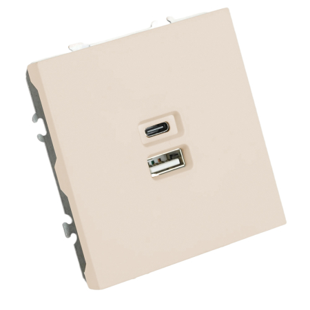 Розетка 2-местная USB + Type C (механизм), STEKKER, 250В, 20W, серия Эмили, RST10-5115-08, кашемир, soft touch 49905