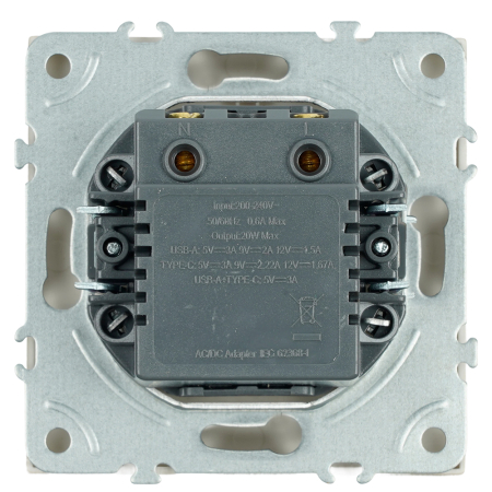 Розетка 2-местная USB + Type C (механизм), STEKKER, 250В, 20W, серия Эмили, RST10-5115-08, кашемир, soft touch 49905
