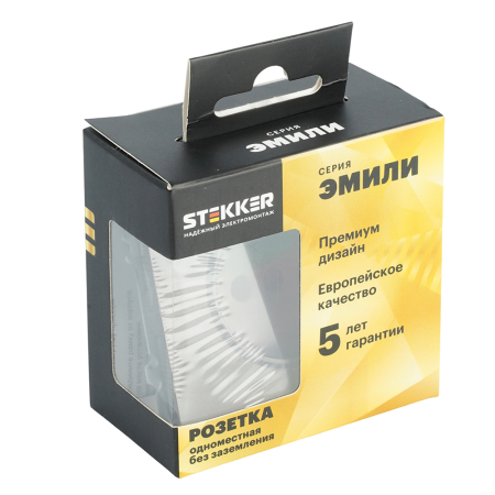 Розетка 1-местная с защитной шторкой (механизм), STEKKER,  б/з, 250В, 16А, серия Эмили, RST16-5109-09, антрацит, soft touch 49928