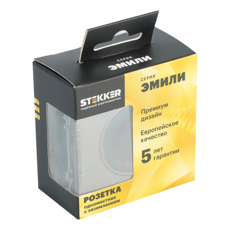Розетка 1-местная с защитной шторкой с/з (механизм), STEKKER, 250В, 16А, серия Эмили, RST16-5110-09, антрацит, soft touch 49932