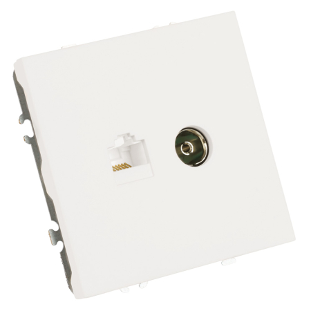 Розетка TV + компьютерная RJ-45 (механизм), STEKKER, серия Эмили, RST00-5106-01, белый фарфор, soft touch 49872