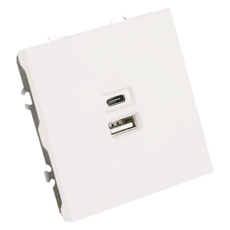 Розетка 2-местная USB + Type C (механизм), STEKKER, 250В, 20W, серия Эмили, RST10-5115-01, белый фарфор, soft touch 49879