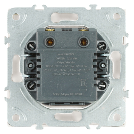 Розетка 2-местная USB + Type C (механизм), STEKKER, 250В, 20W, серия Эмили, RST10-5115-01, белый фарфор, soft touch 49879