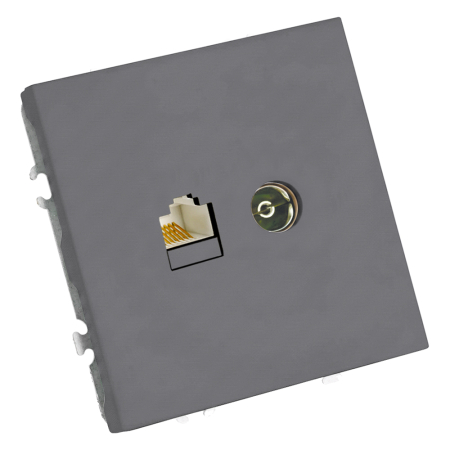 Розетка TV + компьютерная RJ-45 (механизм), STEKKER, серия Эмили, RST00-5106-10, платиново-серый, soft touch 49950