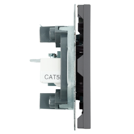 Розетка TV + компьютерная RJ-45 (механизм), STEKKER, серия Эмили, RST00-5106-10, платиново-серый, soft touch 49950