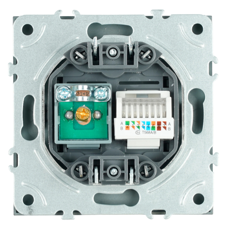 Розетка TV + компьютерная RJ-45 (механизм), STEKKER, серия Эмили, RST00-5106-10, платиново-серый, soft touch 49950