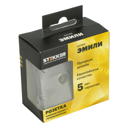 Розетка TV + компьютерная RJ-45 (механизм), STEKKER, серия Эмили, RST00-5106-10, платиново-серый, soft touch 49950
