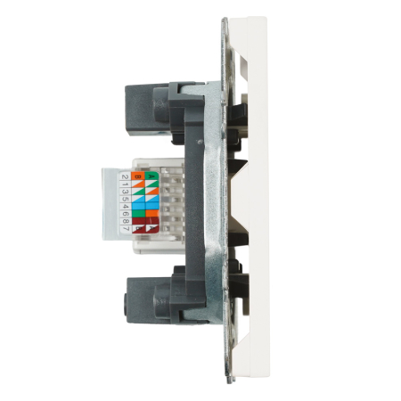 Розетка компьютерная 1-местная RJ-45 (механизм), STEKKER, серия Эмили, RST00-5117-01, белый фарфор, soft touch 49873