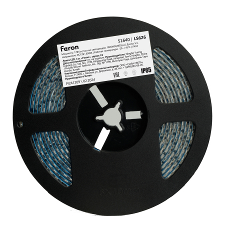 Светодиодная LED лента Feron LS626, 180SMD(2835)/m 17W/m 12V 5000*10*1,22мм 6500К IP65 51640