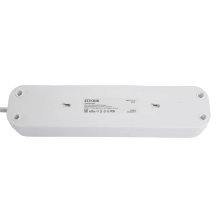 Удлинитель 3-местный с/з с выключ. STEKKER HM071-31-03 3x1мм2, 3м, 250В, 16А, 1USB+2C, 2.4A, сер Home, белый 50137