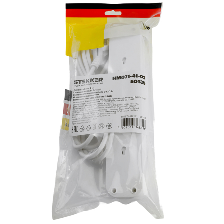 Удлинитель 4-местный с/з с выключ. STEKKER HM071-41-03 3x1мм2, 3м, 250В, 16А, 1USB+2C, 2.4A, сер Home, белый 50140