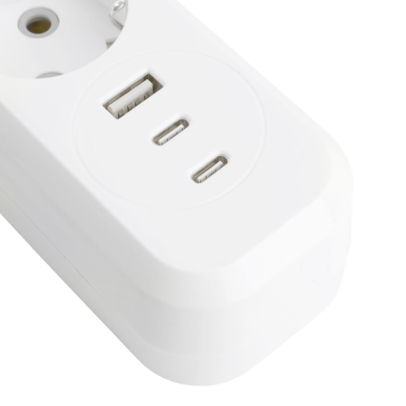 Удлинитель 4-местный с/з с выключ. STEKKER HM071-41-02 3x1мм2, 2м, 250В, 16А, 1USB+2C, 2.4A, сер Home, белый 50139