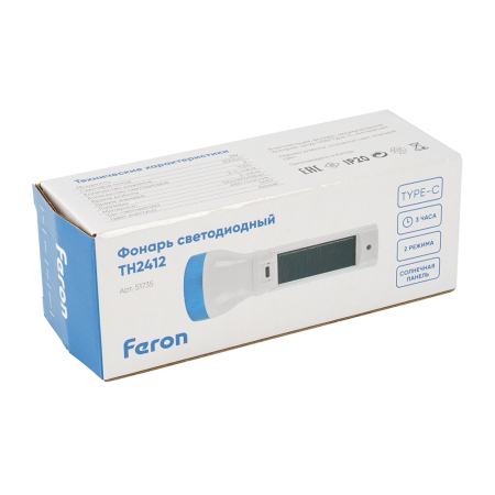 Фонарь ручной Feron TH2412 с солнечной батареей TYPE-C 51735
