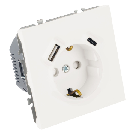 Розетка 1-местная з/ш с/з 16А + USB + Type C (механизм), Stekker, 250В, 20W, серия Эмили, белый фарфор, soft-touch, RST16-5119-01 50217