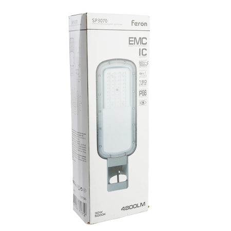 Светодиодный уличный консольный светильник Feron SP3070 30W 5000K 90-300V, серый 51796