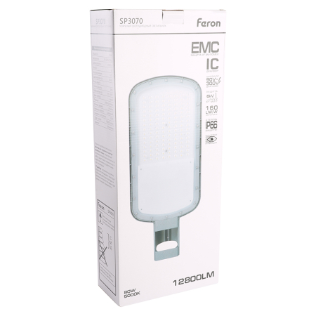 Светодиодный уличный консольный светильник Feron SP3070 80W 5000K AC90-300V, серый 51799