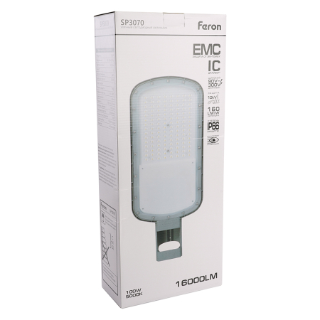 Светодиодный уличный консольный светильник Feron SP3070 100W 5000K AC90-300V, серый 51800