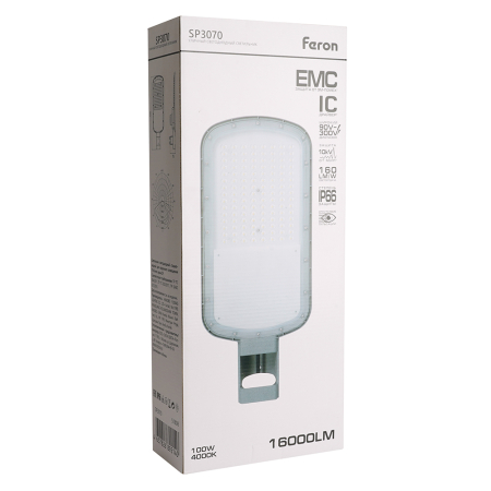 Светодиодный уличный консольный светильник Feron SP3070 100W 4000K AC90-300V, серый 51808