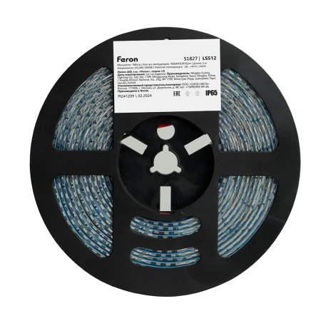 Светодиодная LED лента Feron LS512, 180SMD(2835)/м 16Вт/м 24V 5000*10*2.3мм 6000К IP65 51827