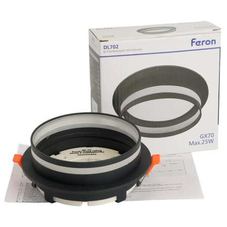 Светильник встраиваемый Feron DL702 LUNA потолочный GX70 черный круг 51098