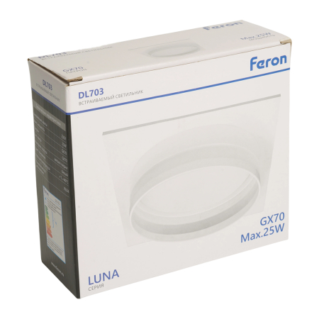 Светильник встраиваемый Feron DL703 LUNA потолочный GX70 белый квадрат 51099