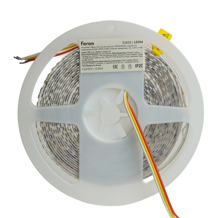 Лента светодиодная 192SMD(2835)/м 16Вт/м 24V 5000*8*1.44мм 3000К+6500K, IP20, LS504 51835