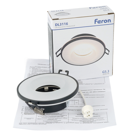 Светильник встраиваемый Feron DL3116 потолочный G5.3 черный 51939