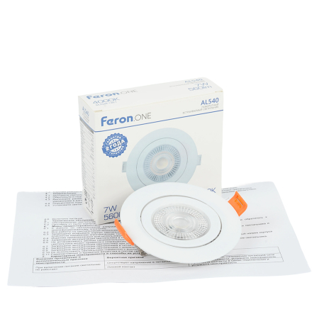 Светодиодный светильник Feron.ONE AL540 встраиваемый 7W 4000K белый "круг" 52047