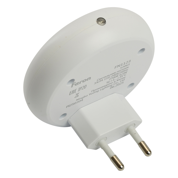 Светильник ночник Feron FN1123 0,5W 230V, белый 52063