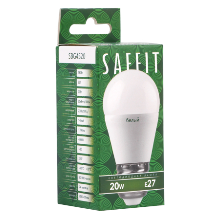 Лампа светодиодная SAFFIT SBG4520 Шарик E27 20W 230V 4000K 55277