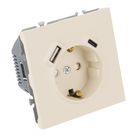 Розетка 1-местная з/ш с/з 16А + USB + Type C (механизм), STEKKER, 250В, 20W, серия Эмили, RST16-5119-08, кашемир, soft touch 50360