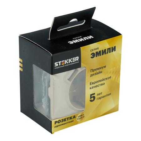 Розетка 1-местная з/ш с/з 16А + USB + Type C (механизм), STEKKER, 250В, 20W, серия Эмили, RST16-5119-08, кашемир, soft touch 50360