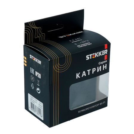 Терморегулятор Wi-Fi (механизм), STEKKER, 250В, 3500Вт, серия Катрин, GLS00-7119-05, черный 50375