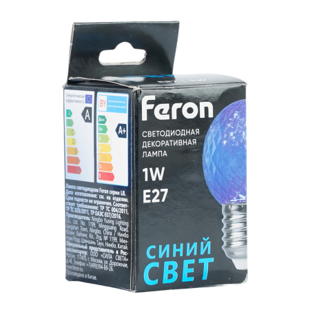 Лампа светодиодная Feron LB-385 Шарик синий прозрачный E27 1W 230V 52162