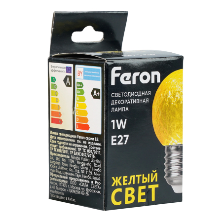 Лампа светодиодная Feron LB-385 Шарик желтый прозрачный E27 1W 230V 52161