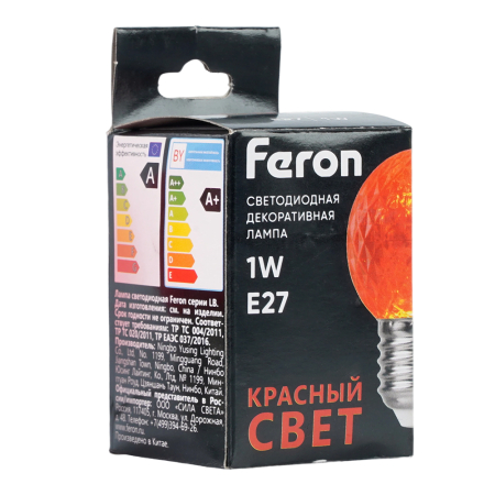 Лампа светодиодная Feron LB-385 Шарик красный прозрачный E27 1W 230V 52164