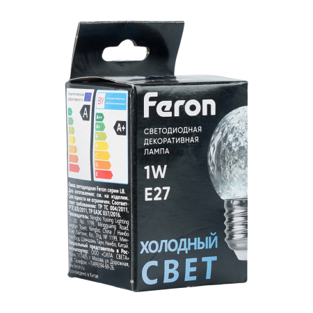 Лампа светодиодная Feron LB-385 Шарик 6400K прозрачный E27 1W 230V 52176