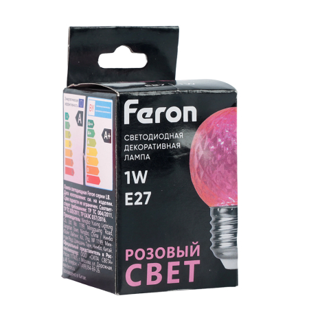Лампа светодиодная Feron LB-385 Шарик розовый прозрачный E27 1W 230V 52177