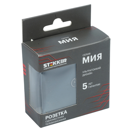 Розетка телевизионная 1-местная (механизм), STEKKER, 75 Ом, 5-862МГц, серия Мия, RST00-3108-05, черный бархат 50449