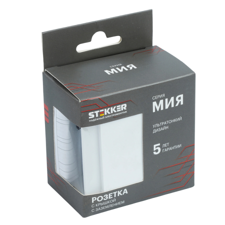 Розетка 1-местная с крышкой с защ. штор, STEKKER, с/з, 250В, 16А, серия Мия, RST16-3112-01, белая магнолия 50441