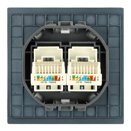 Розетка компьютерная 2-местная RJ-45 (механизм), STEKKER,  серия Мия, RST00-3111-05, черный бархат 50451