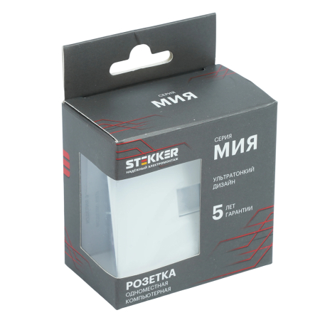 Розетка компьютерная 1-местная RJ-45 (механизм), STEKKER, серия Мия, RST00-3117-01, белая магнолия 50436