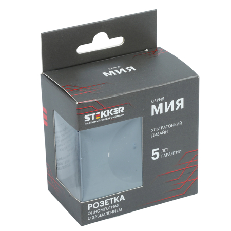 Розетка 1-местная с защитной шторкой с/з (механизм), STEKKER, 250В, 16А, серия Мия, RST16-3110-05, черный бархат 50454