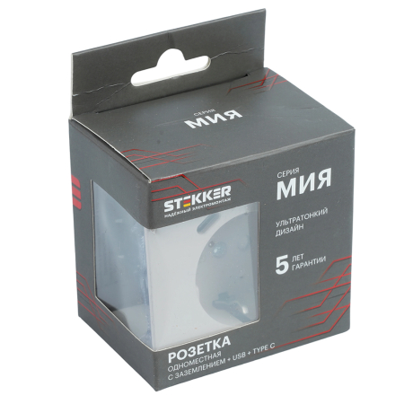 Розетка 1-местная з/ш с/з 16А + USB + Type C (механизм), STEKKER, 250В, 20W, серия Мия, RST16-3119-08, пудровый жемчуг 50482