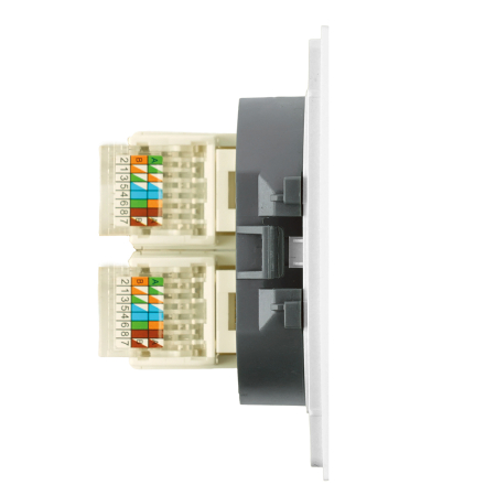 Розетка компьютерная 2-местная RJ-45 (механизм), STEKKER,  серия Мия, RST00-3111-01, белая магнолия 50437