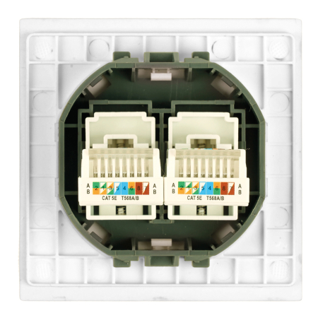 Розетка компьютерная 2-местная RJ-45 (механизм), STEKKER,  серия Мия, RST00-3111-01, белая магнолия 50437