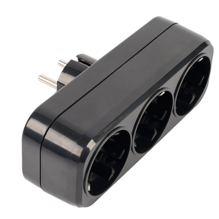 Разветвитель сетевой 3-местный с/з STEKKER ADP16-23-20, 250V, 16A, ABS пластик, черный 50681
