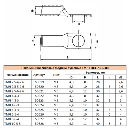 LD-TML-4-5-3 Наконечник медный луженый ТМЛ 4-5-3 ГОСТ 7386-80 50623